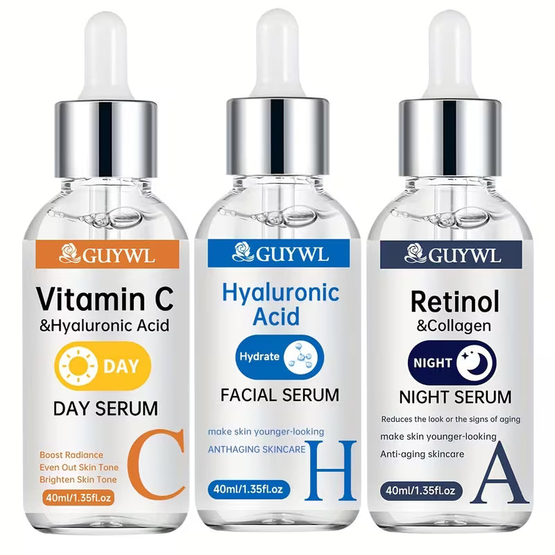 3pcs Day/Night Vitamin C+ Retinol + Hyaluronic Acid Trio Set